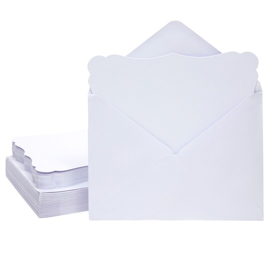 Paper Junkie; Paper Junkie Blank Scalloped Cards & Envelopes - 5 x 7 In, White, Pack of 50 - Inkjet Printable Wedding & Baby Shower Scalloped Invitations; Category:Invitations; Image:1